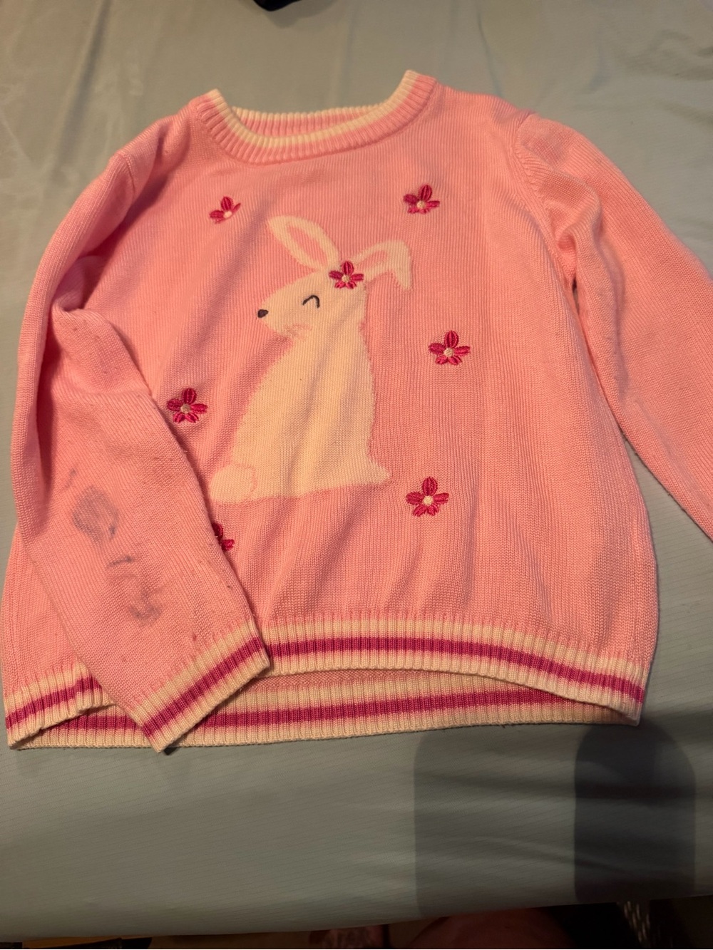 Pink Bunny Knit Sweater for Kids - Cute Floral Design
